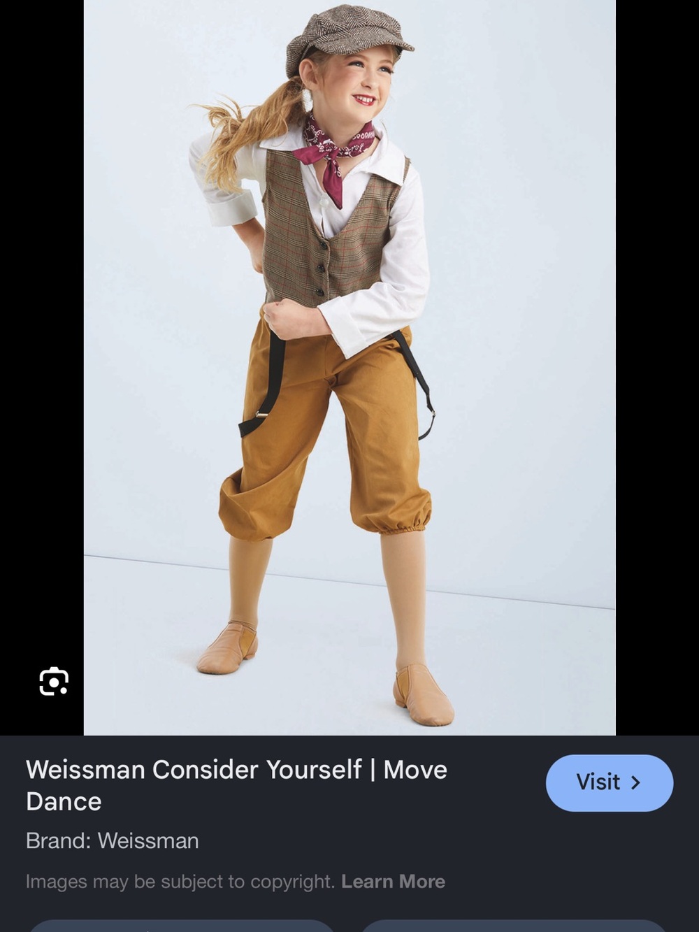 Child's Vintage Dance Costume in Brown and Tan with Flat Cap